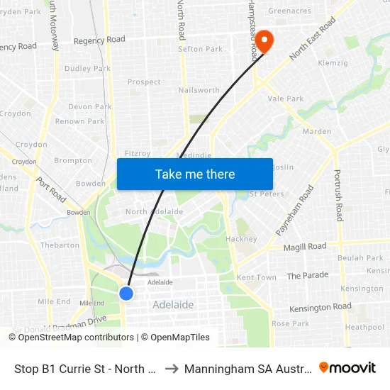 Stop B1 Currie St - North side to Manningham SA Australia map