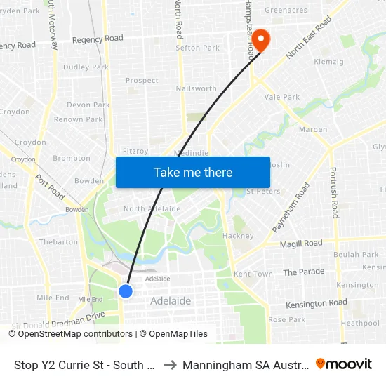 Stop Y2 Currie St - South side to Manningham SA Australia map