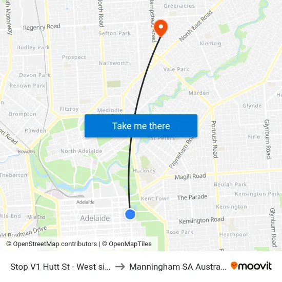 Stop V1 Hutt St - West side to Manningham SA Australia map