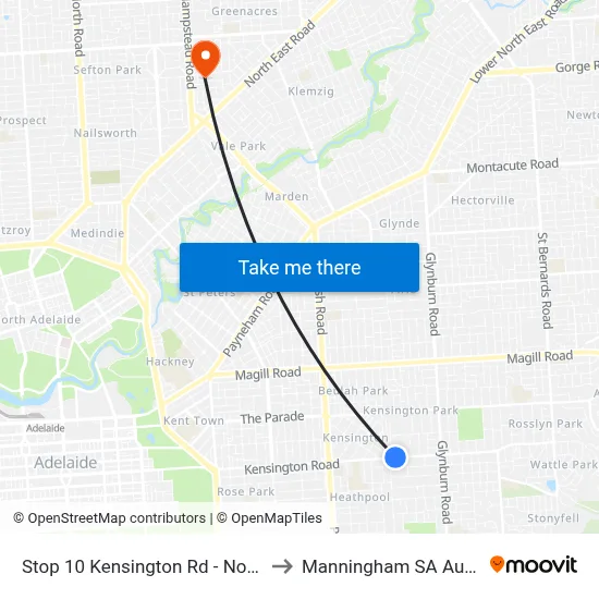 Stop 10 Kensington Rd - North side to Manningham SA Australia map