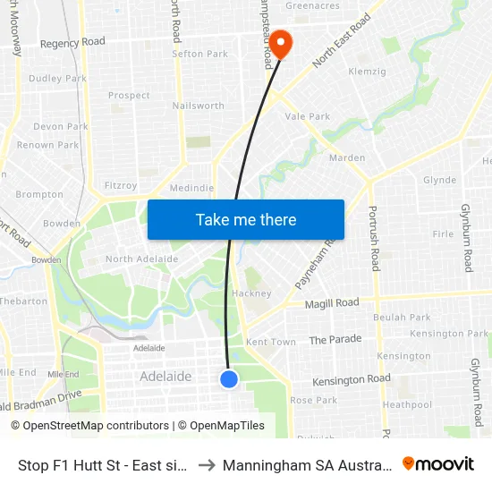 Stop F1 Hutt St - East side to Manningham SA Australia map