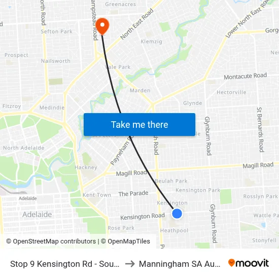 Stop 9 Kensington Rd - South side to Manningham SA Australia map