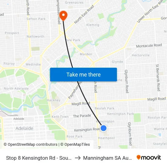 Stop 8 Kensington Rd - South side to Manningham SA Australia map
