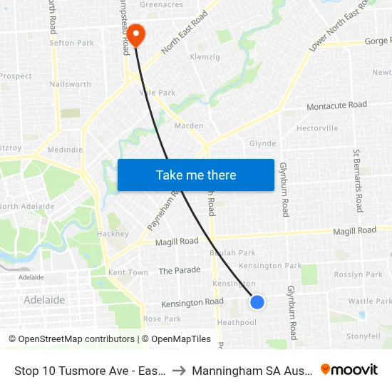 Stop 10 Tusmore Ave - East side to Manningham SA Australia map