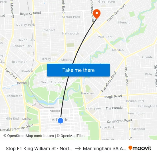 Stop F1 King William St - North East side to Manningham SA Australia map