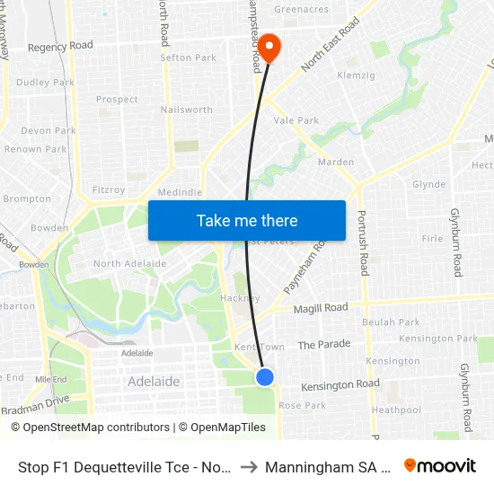 Stop F1 Dequetteville Tce - North East side to Manningham SA Australia map