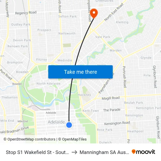 Stop S1 Wakefield St - South side to Manningham SA Australia map