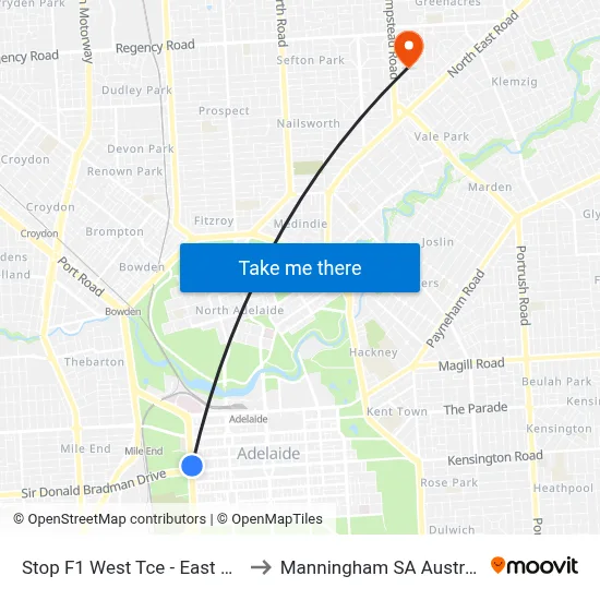 Stop F1 West Tce - East side to Manningham SA Australia map