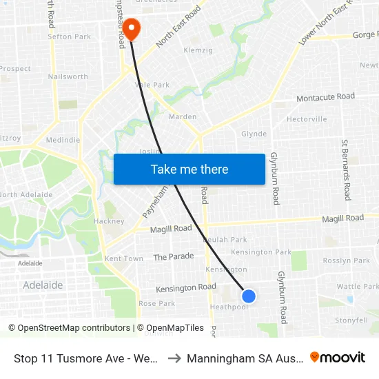Stop 11 Tusmore Ave - West side to Manningham SA Australia map
