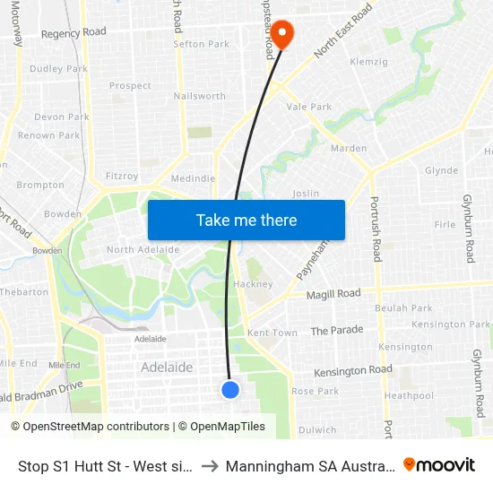 Stop S1 Hutt St - West side to Manningham SA Australia map