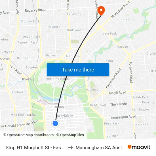 Stop H1 Morphett St - East side to Manningham SA Australia map