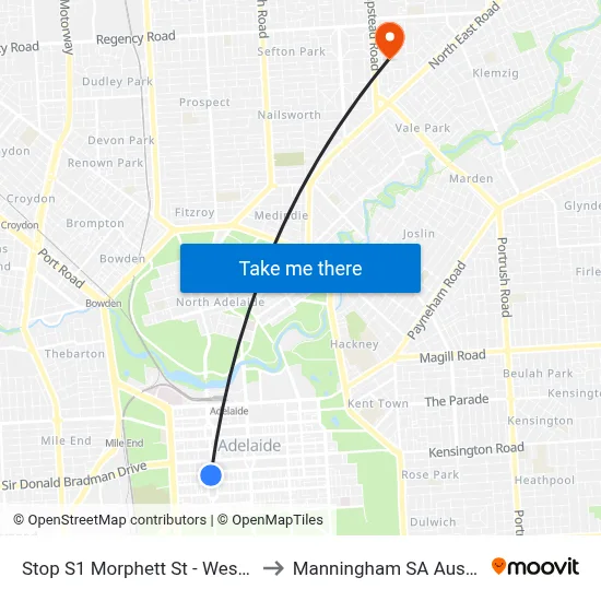 Stop S1 Morphett St - West side to Manningham SA Australia map
