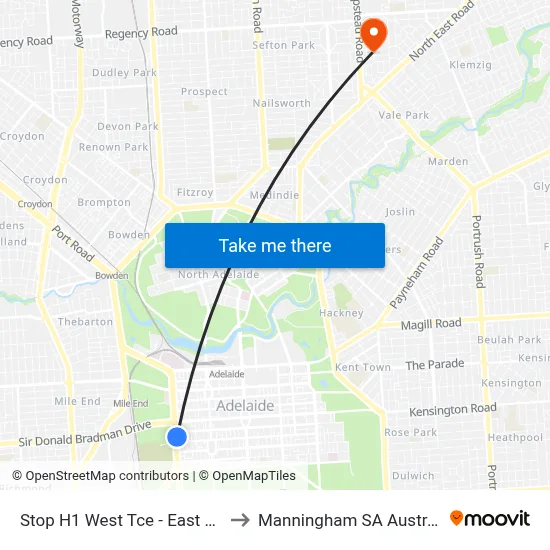 Stop H1 West Tce - East side to Manningham SA Australia map