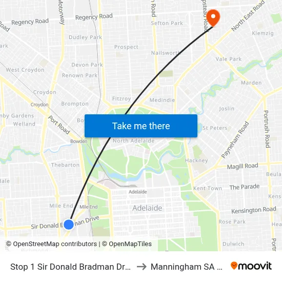 Stop 1 Sir Donald Bradman Dr - North side to Manningham SA Australia map