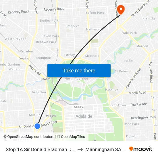 Stop 1A Sir Donald Bradman Dr - South side to Manningham SA Australia map