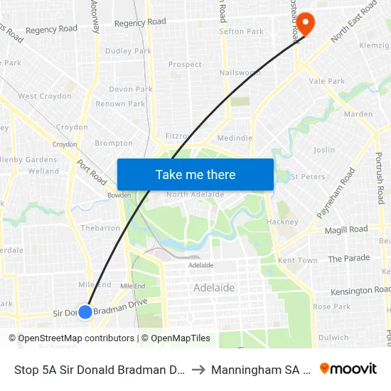 Stop 5A Sir Donald Bradman Dr - North side to Manningham SA Australia map
