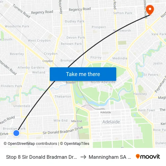 Stop 8 Sir Donald Bradman Dr - North side to Manningham SA Australia map