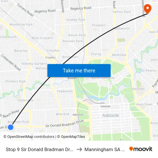 Stop 9 Sir Donald Bradman Dr - South side to Manningham SA Australia map