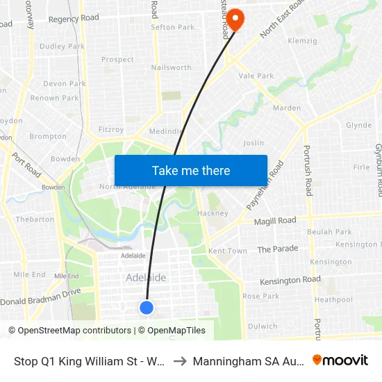 Stop Q1 King William St - West side to Manningham SA Australia map