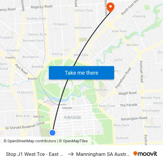 Stop J1 West Tce - East side to Manningham SA Australia map