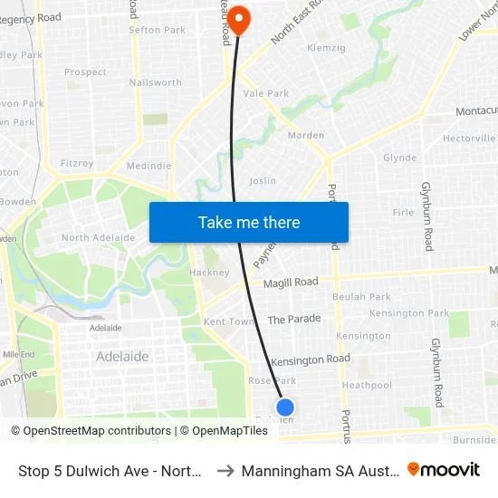 Stop 5 Dulwich Ave - North side to Manningham SA Australia map
