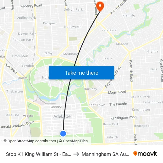 Stop K1 King William St - East side to Manningham SA Australia map