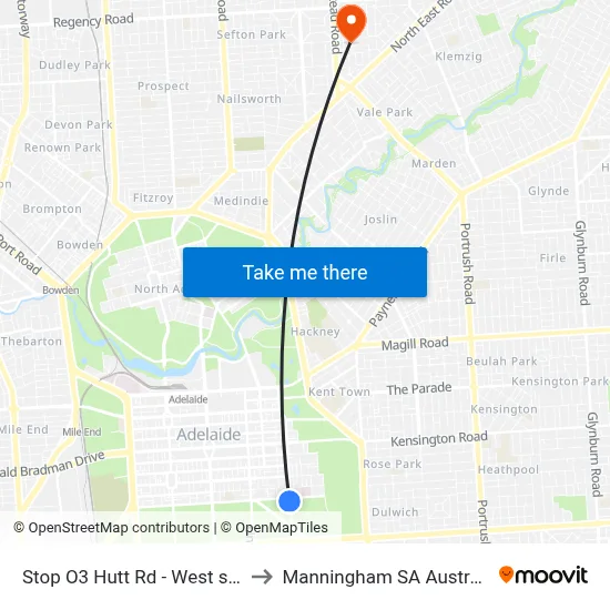 Stop O3 Hutt Rd - West side to Manningham SA Australia map