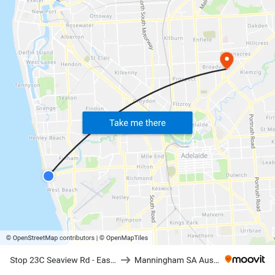 Stop 23C Seaview Rd - East side to Manningham SA Australia map