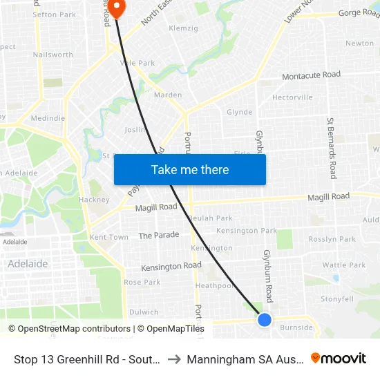 Stop 13 Greenhill Rd - South side to Manningham SA Australia map