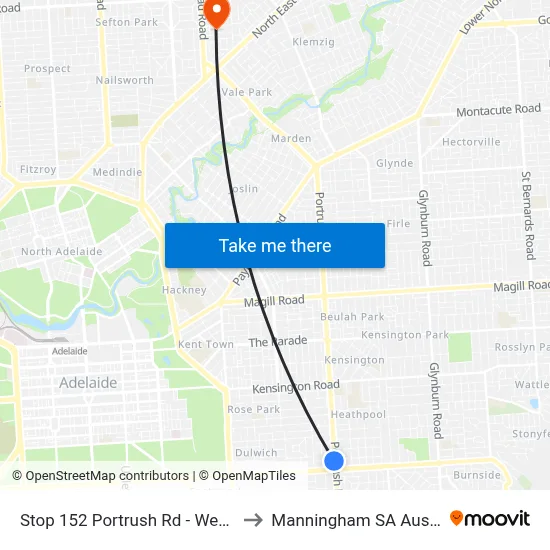 Stop 152 Portrush Rd - West side to Manningham SA Australia map