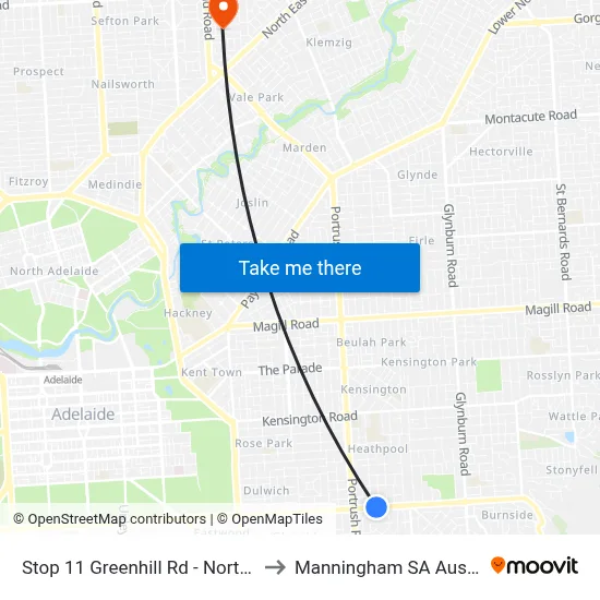 Stop 11 Greenhill Rd - North side to Manningham SA Australia map