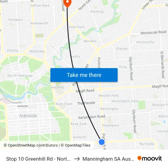 Stop 10 Greenhill Rd - North side to Manningham SA Australia map
