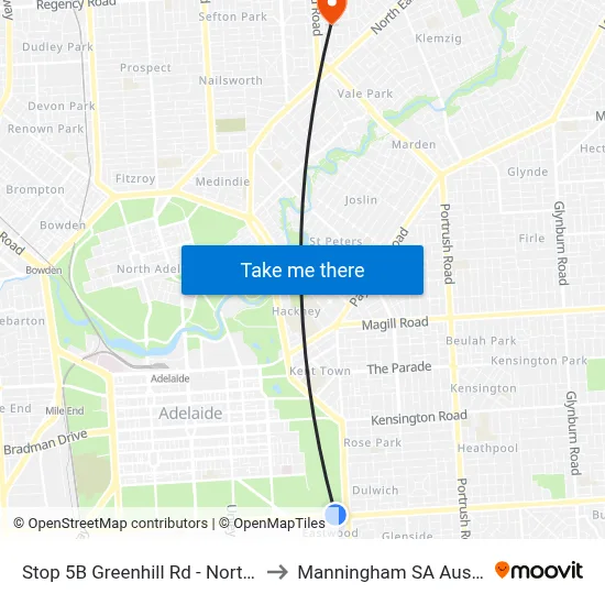 Stop 5B Greenhill Rd - North side to Manningham SA Australia map