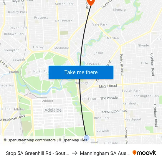 Stop 5A Greenhill Rd - South side to Manningham SA Australia map