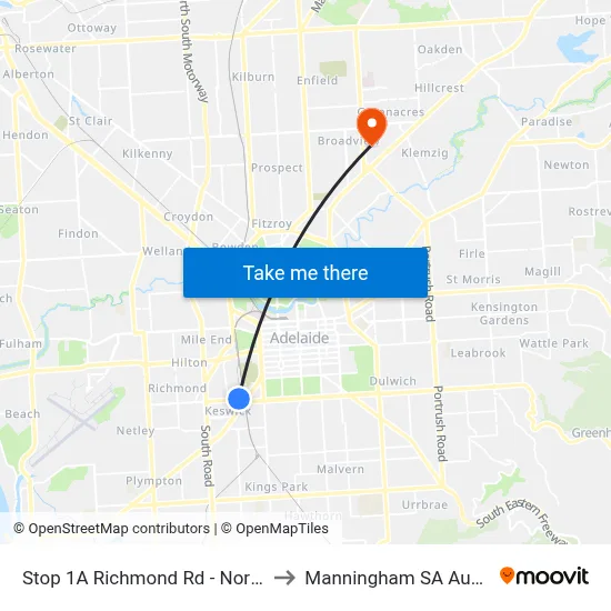 Stop 1A Richmond Rd - North side to Manningham SA Australia map