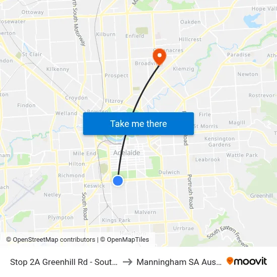 Stop 2A Greenhill Rd - South side to Manningham SA Australia map