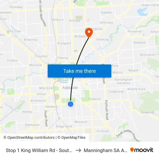 Stop 1 King William Rd - South East side to Manningham SA Australia map