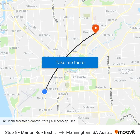 Stop 8F Marion Rd - East side to Manningham SA Australia map