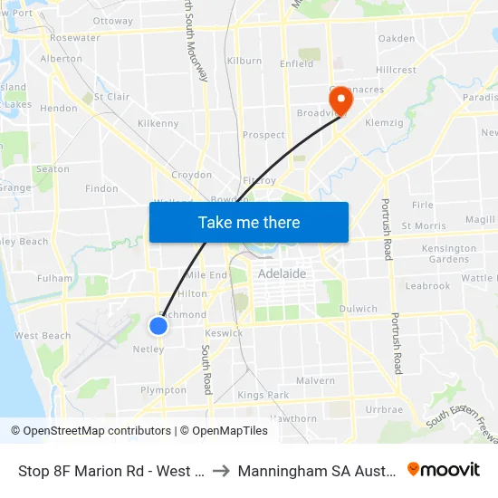 Stop 8F Marion Rd - West side to Manningham SA Australia map