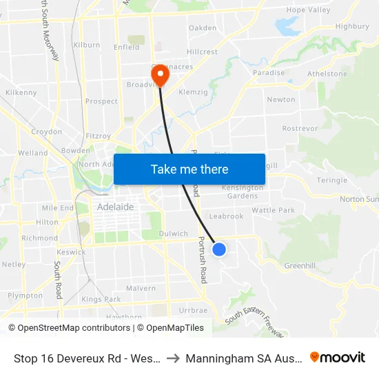 Stop 16 Devereux Rd - West side to Manningham SA Australia map