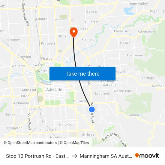 Stop 12 Portrush Rd - East side to Manningham SA Australia map