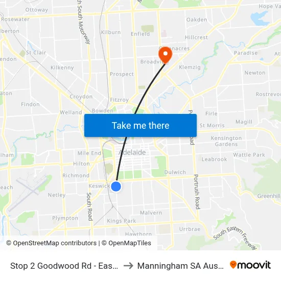 Stop 2 Goodwood Rd - East side to Manningham SA Australia map