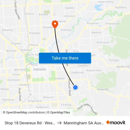 Stop 18 Devereux Rd - West side to Manningham SA Australia map