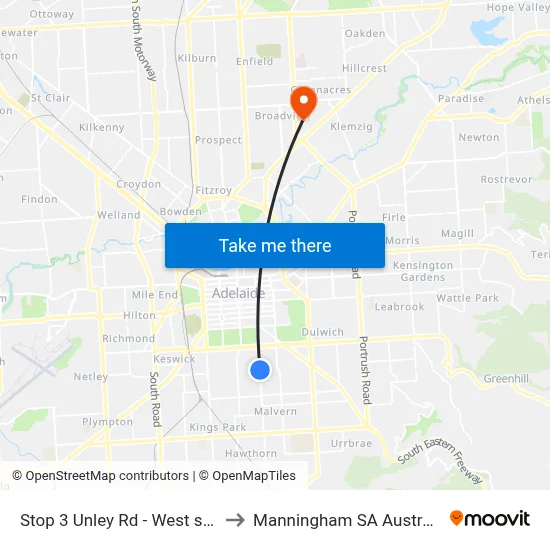 Stop 3 Unley Rd - West side to Manningham SA Australia map