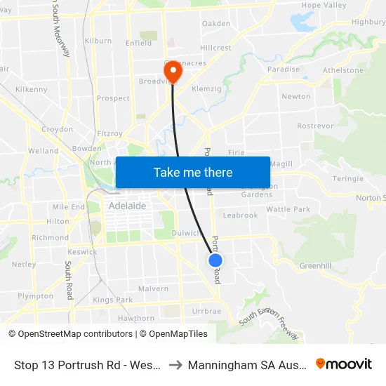 Stop 13 Portrush Rd - West side to Manningham SA Australia map