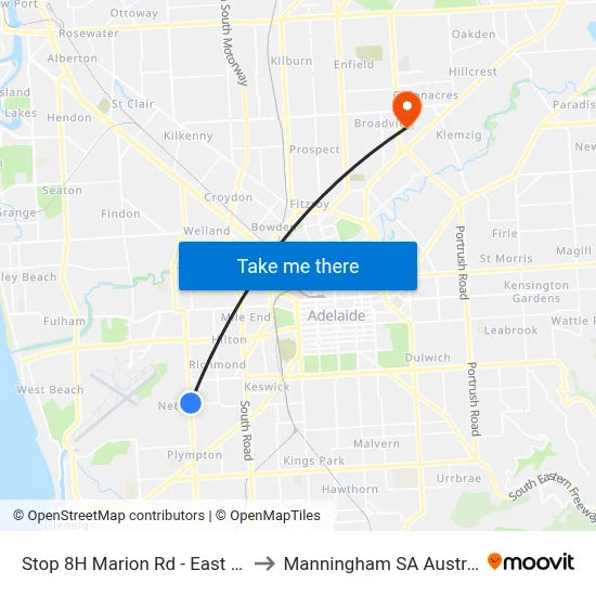 Stop 8H Marion Rd - East side to Manningham SA Australia map