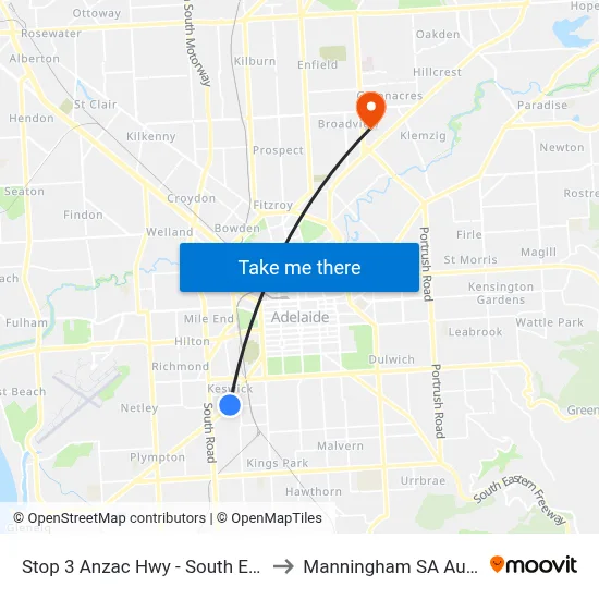 Stop 3 Anzac Hwy - South East side to Manningham SA Australia map
