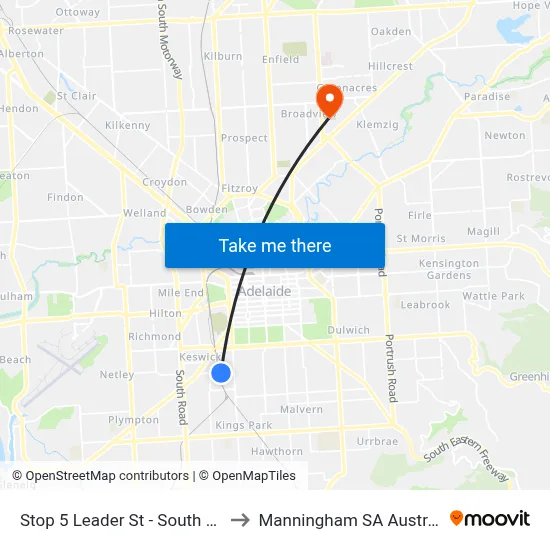 Stop 5 Leader St - South side to Manningham SA Australia map