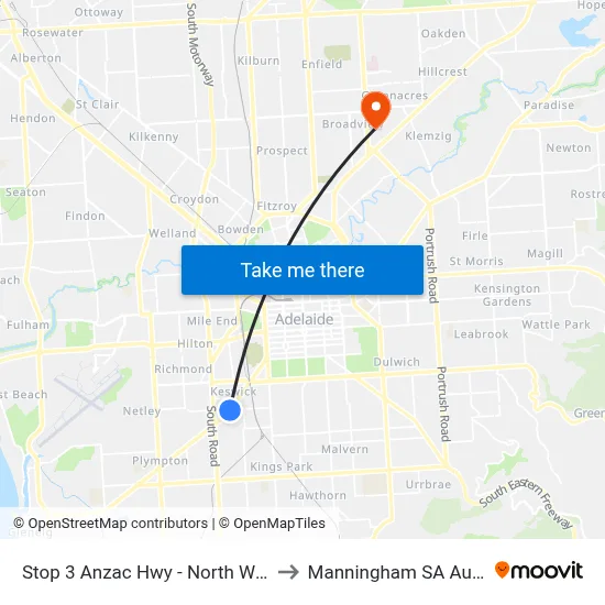 Stop 3 Anzac Hwy - North West side to Manningham SA Australia map