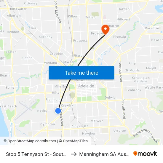 Stop 5 Tennyson St - South side to Manningham SA Australia map